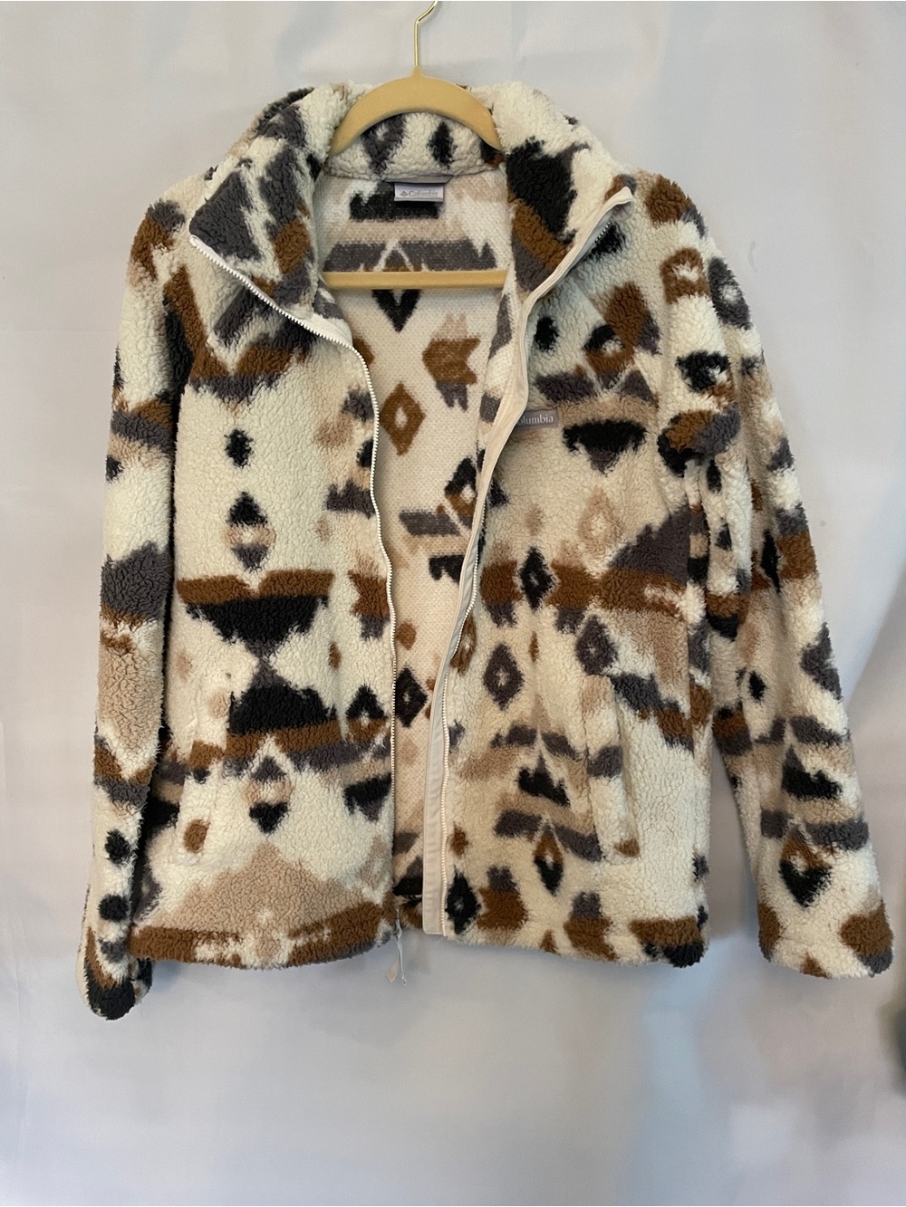 Columbia Cozy Aztec Sherpa Zip Jacket - Cream, Brown & Black